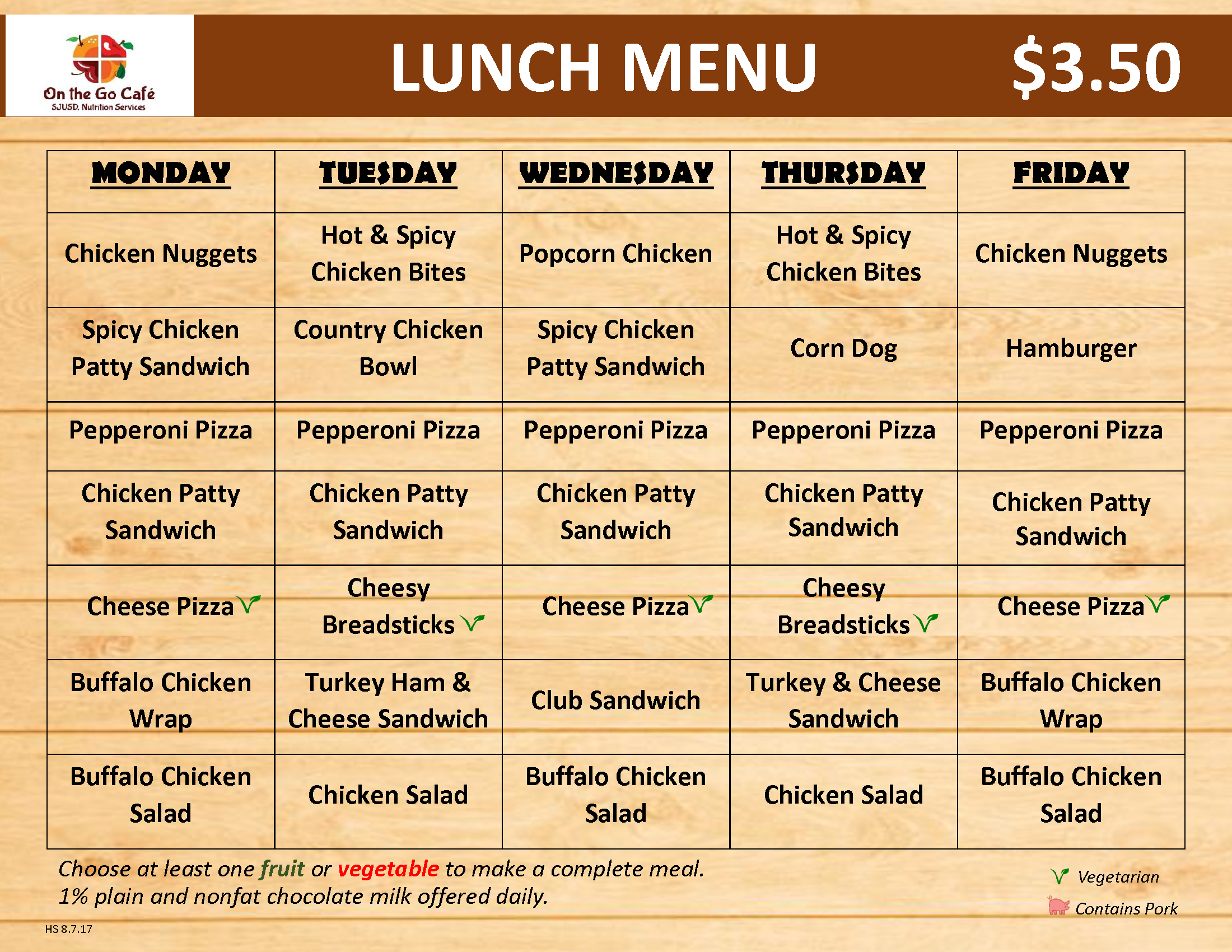 High School Cafeteria Food Menu High School Cafeteria Food Menu